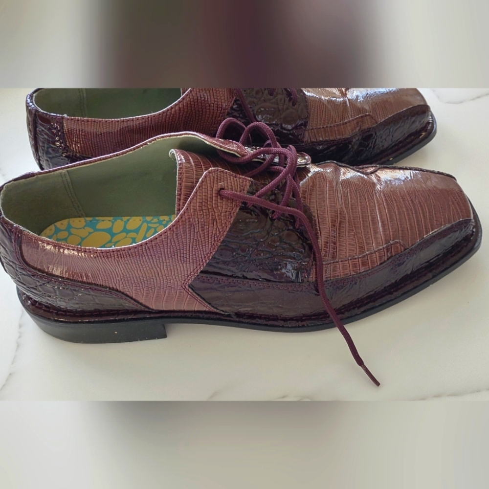 SIO Men's Burgundy Faux Leather Dress Shoes